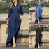 Women’s Denim Maxi Dress – Button Down, Long Sleeve, S–5XL