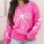 Bright Pink Sweater – Flower Bow Detail, Ribbed Trim, Casual Fit